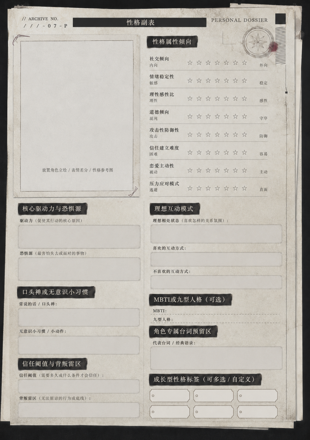 吱吱OC-oc sheet 机密角色档案表-性格表