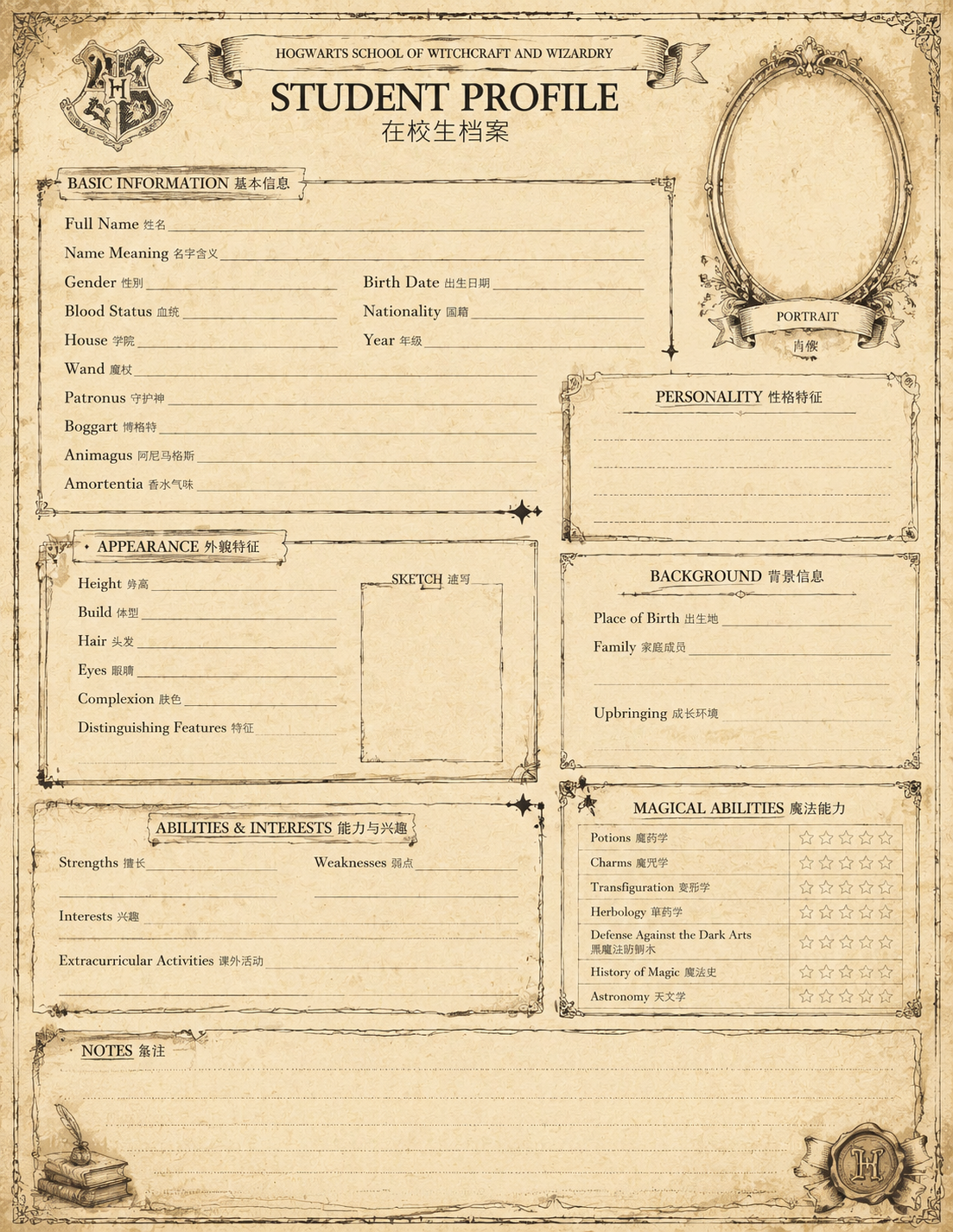吱吱OC-oc sheet 霍格沃茨入学申请