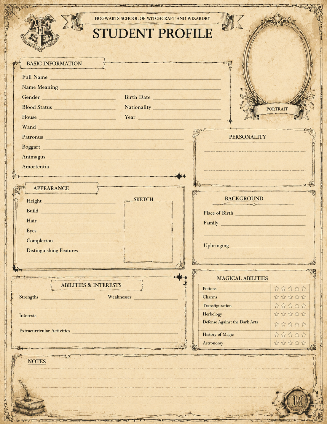 ProfileOC - OC sheet Hogwarts Admission Application